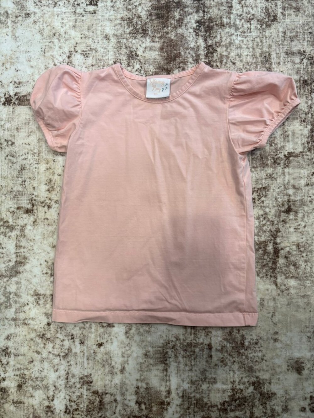 Whimsy Bay Kids Girls Soft Peach Flutter Puff Sleeve Tee (Size 6)